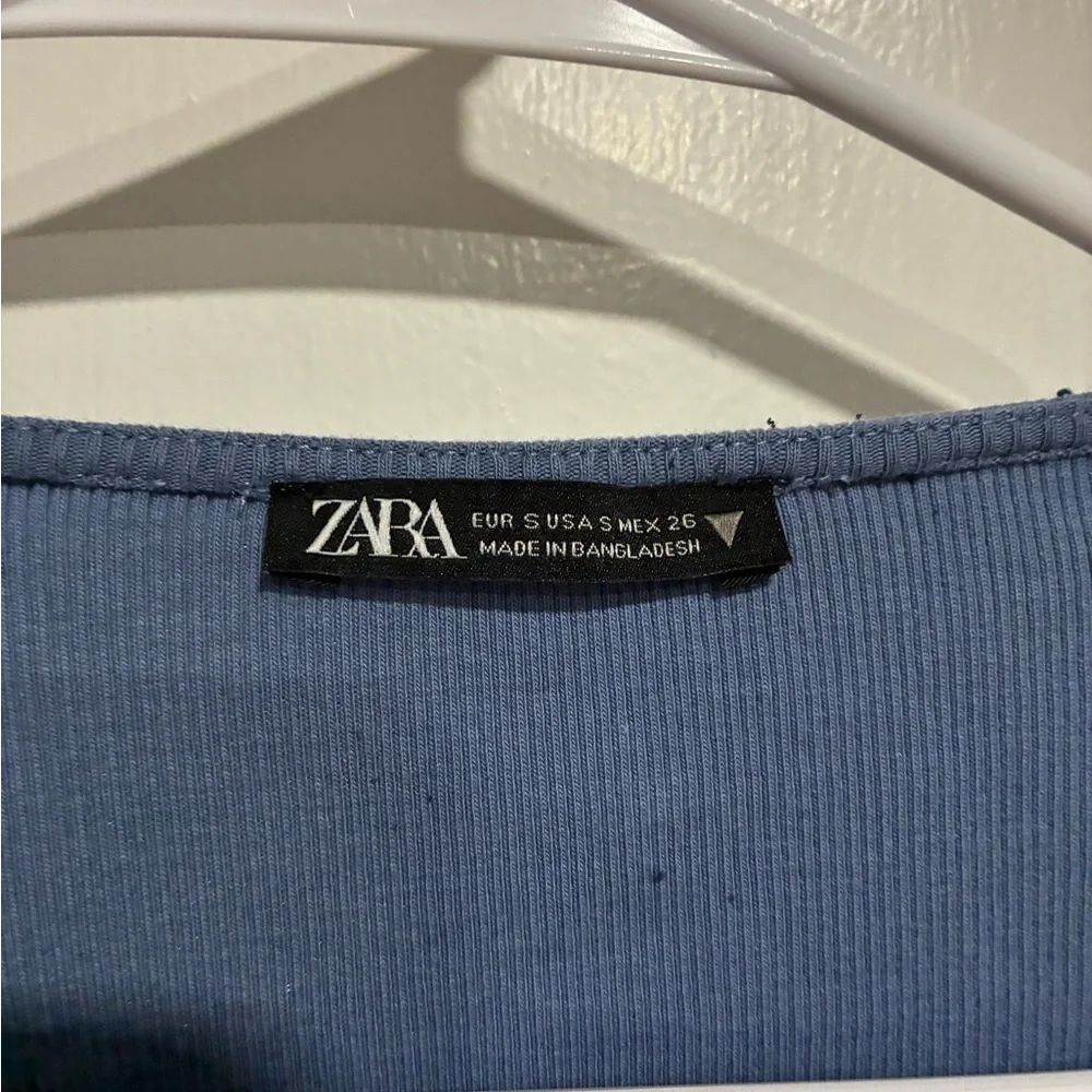 Zara Dusty Blue Ruched Blouse Size S